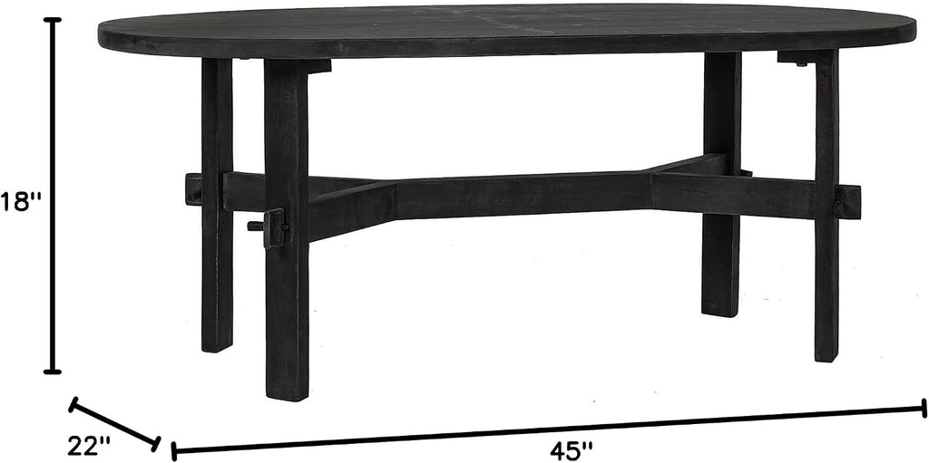 East at Main Celeste Oval Coffee Table, Solid Acacia Wood, Rustic & Modern Design, Handcrafted Living Room Furniture, Distressed Black or Brown Finish, 22' D x 45' W x 18' H