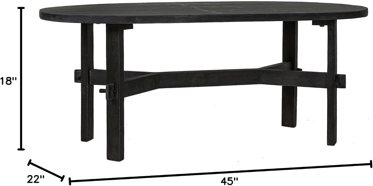 East at Main Celeste Oval Coffee Table, Solid Acacia Wood, Rustic & Modern Design, Handcrafted Living Room Furniture, Distressed Black or Brown Finish, 22' D x 45' W x 18' H