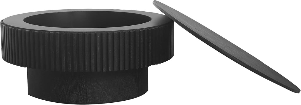 φ31.5 Round Coffee Table with Storage, Wood Veneered Pedestal End Table for Living Room, Modern Contemporary Circle Fluted Drum Side Table for Small Space - ø31.5' x 14'H Black