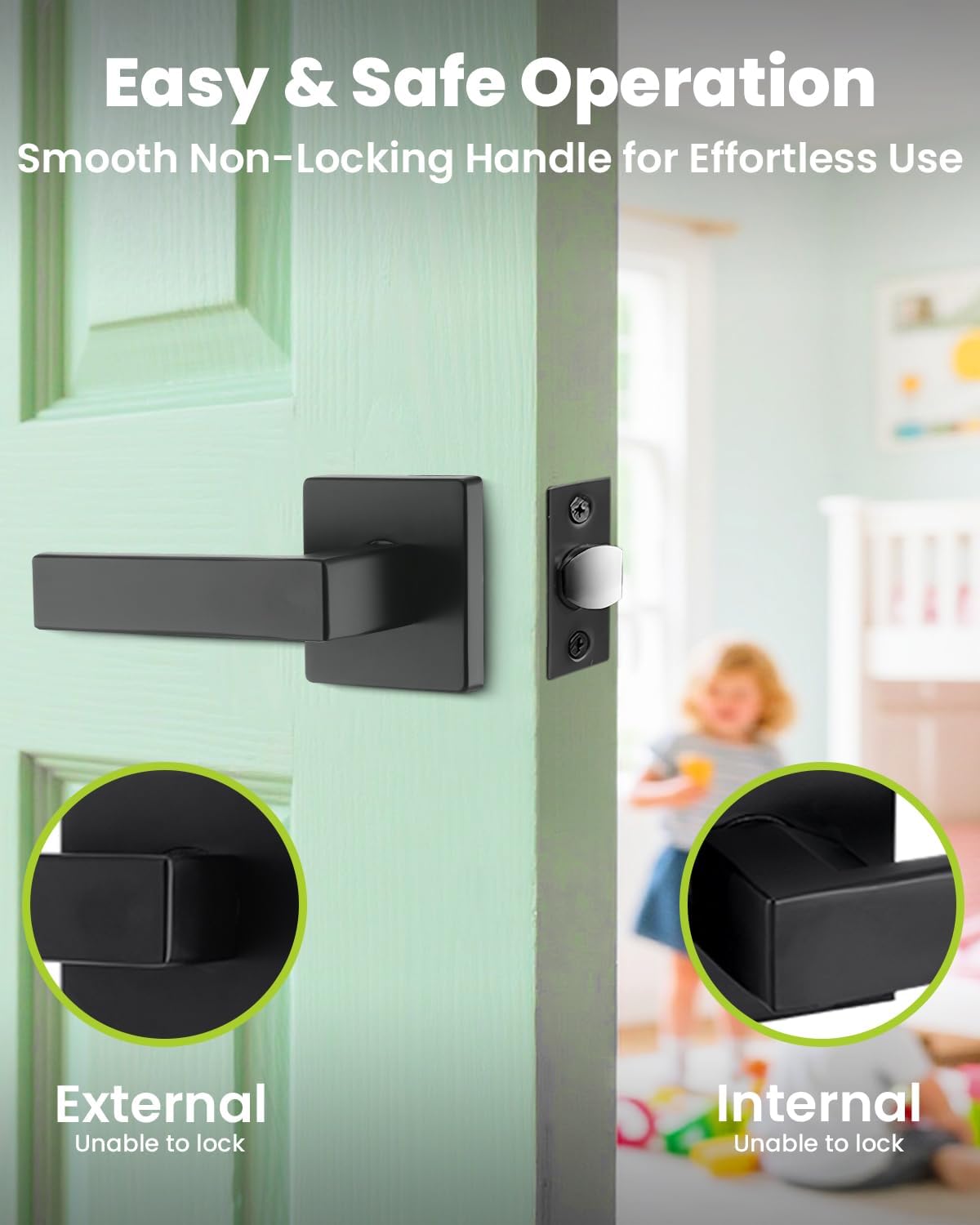 Passage Door Lever Dummy GreenShield Exterior Interior Door Handle for Hallway & Closet Heavy Duty Non-Locking Lever Sets No Key Door Knob for Right & Left Handed Door (10 Pack,Matte Black)