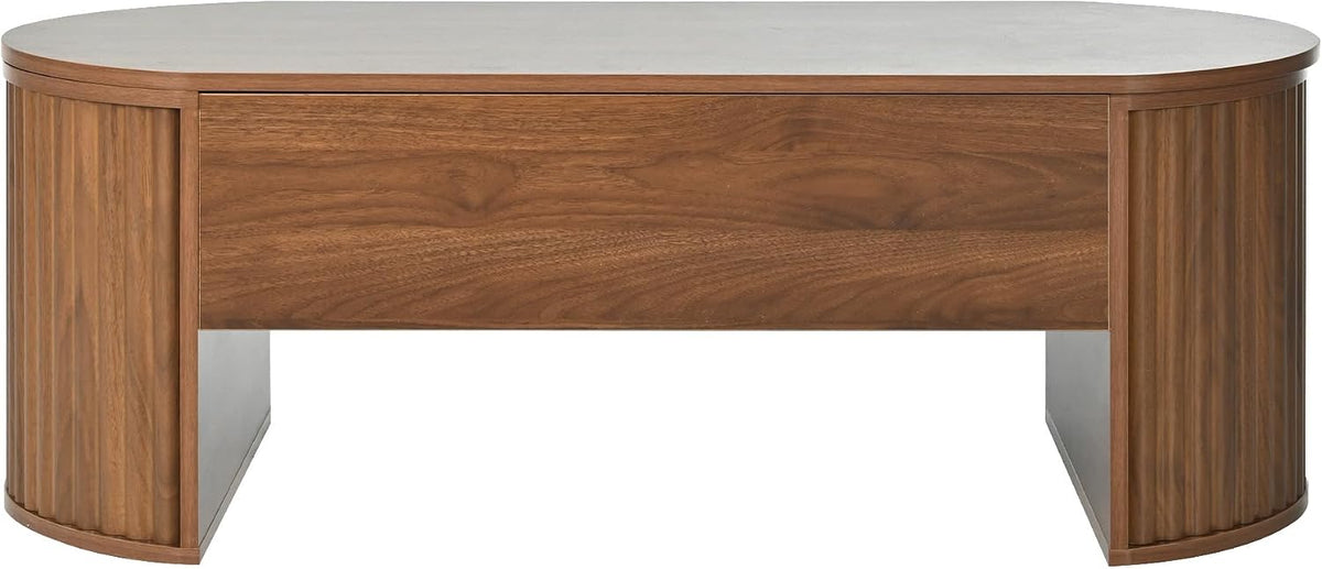 Lift Top Coffee Table with Storage Hidden Compartment, Partially Assembled Wooden Fluted Center Table, 47.2' Modern Oval Smart Lift Tabletop for Home Living Room Office-Brown