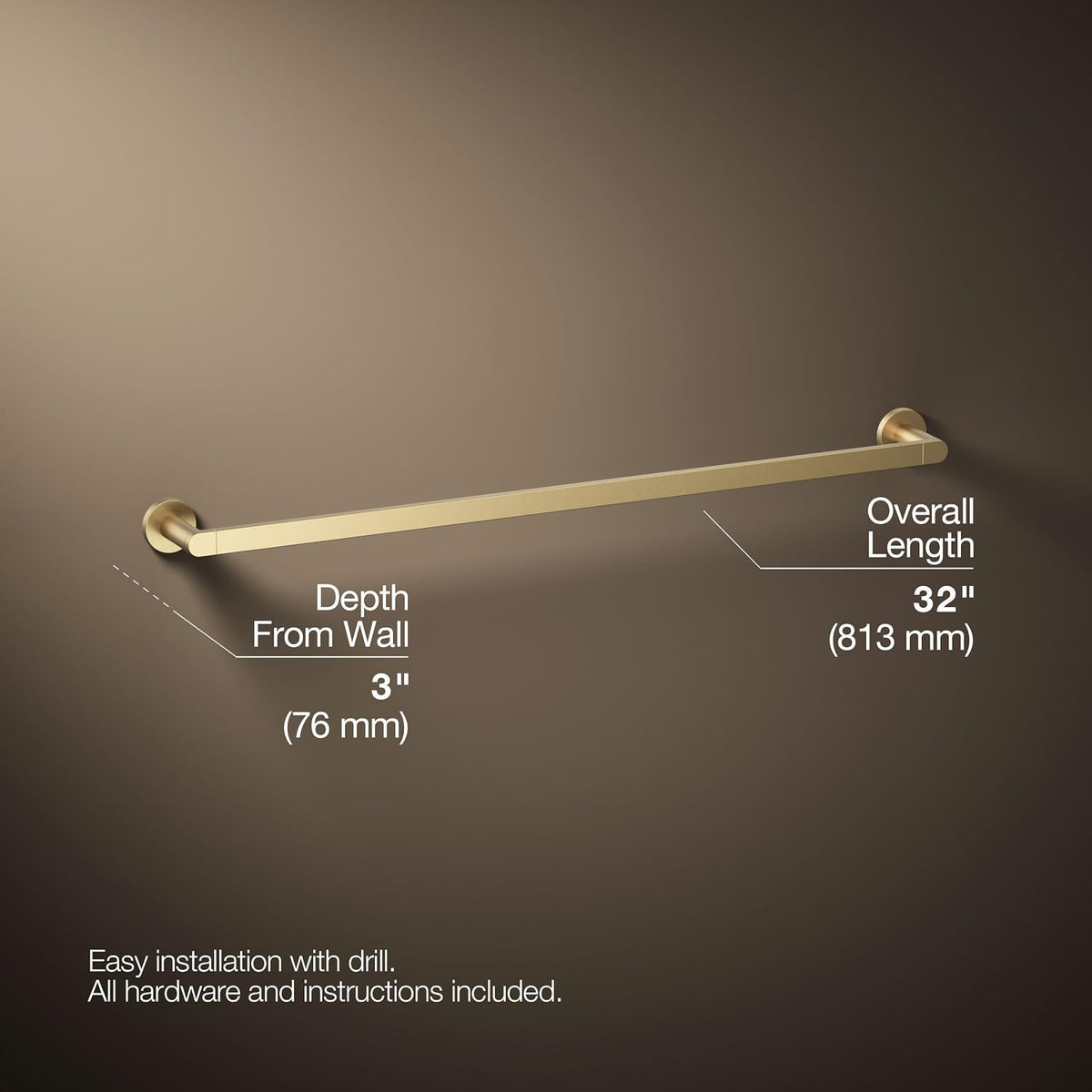 Kohler 73143-2MB Composed® 30' Towel bar, Vibrant Brushed Moderne Brass