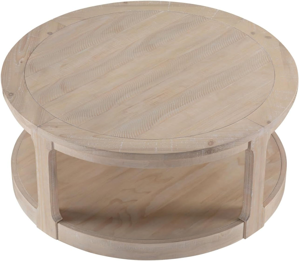 LKTART 40 Inch Round Coffee Tables for Living Room, Wood 2 Tier Circle Coffee Table with Wheels, Mid Century Large Center Table for Office, Apartment,Oak