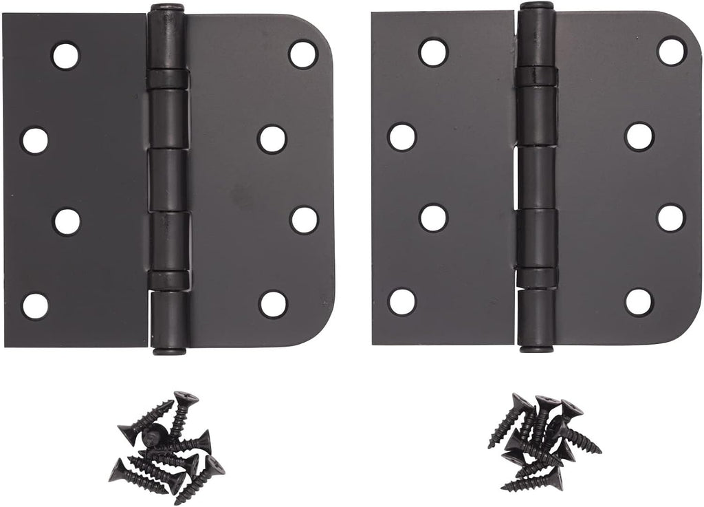Hinge Outlet 4 Inch with 5/8 Inch Square Radius Ball Bearing Door Hinges, Heavy-Duty Steel, Removable Pin (Black, 20 Pack)