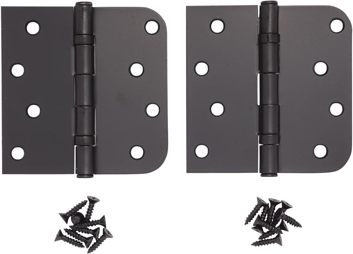 Hinge Outlet 4 Inch with 5/8 Inch Square Radius Ball Bearing Door Hinges, Heavy-Duty Steel, Removable Pin (Black, 20 Pack)