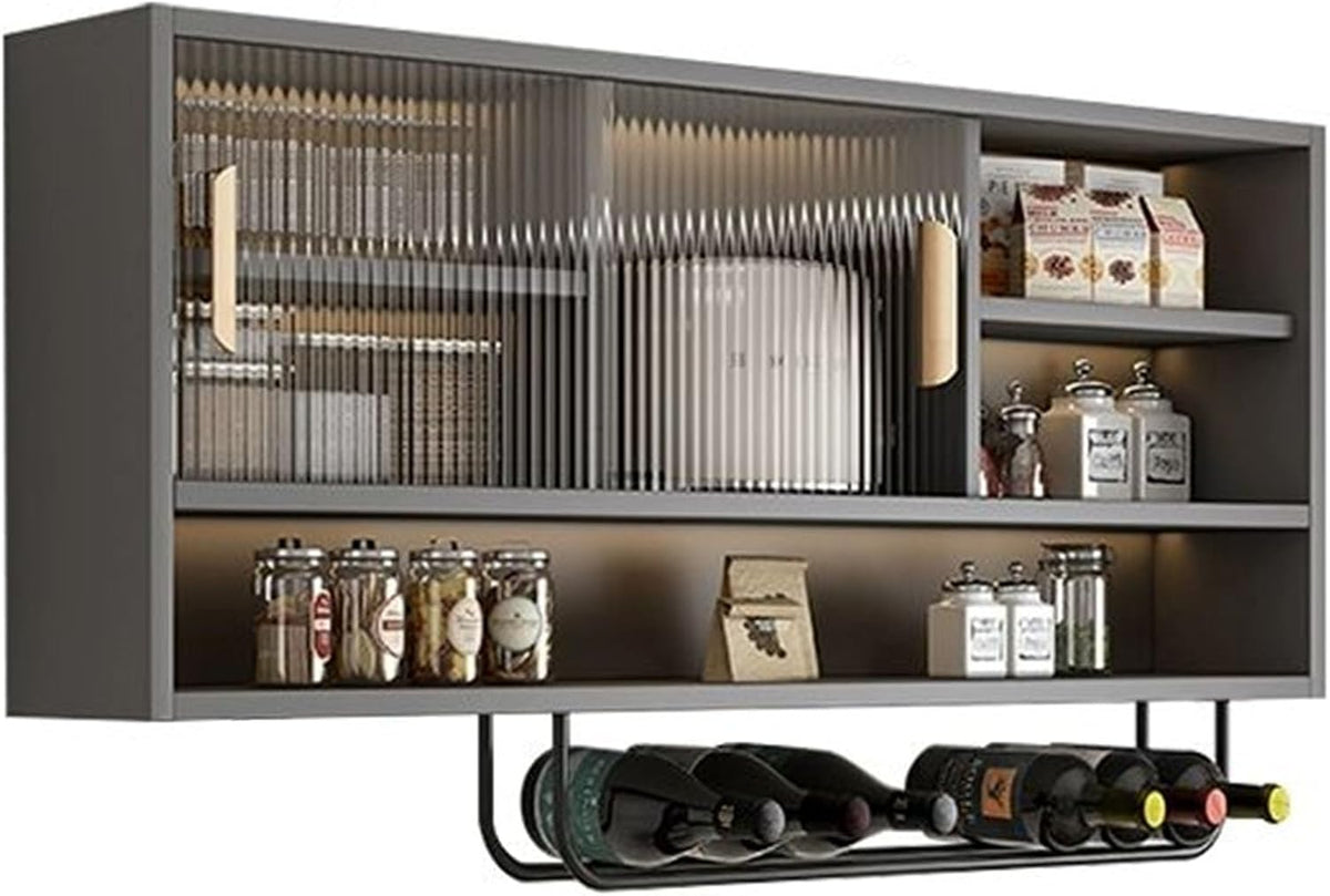 Large Kitchen Wall Cabinet,Wooden Wall Mounted Storage Cabinet with 2 Sliding Glass Door and Towel Bar,Modern Medicine Cabinet for Bathroom Laundry Room Kitchen(55.12 * 9.06 * 19.69in, D)