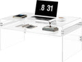 2-Tier Premium Acrylic Coffee Table, 31.5' D x 19.7' W x 15' H x 3/5'' Thick Clear Acrylic Coffee Table with Open Storage Shelf, Modern Clear Rectangle Coffee Table for Living Room, Office and Bedroom
