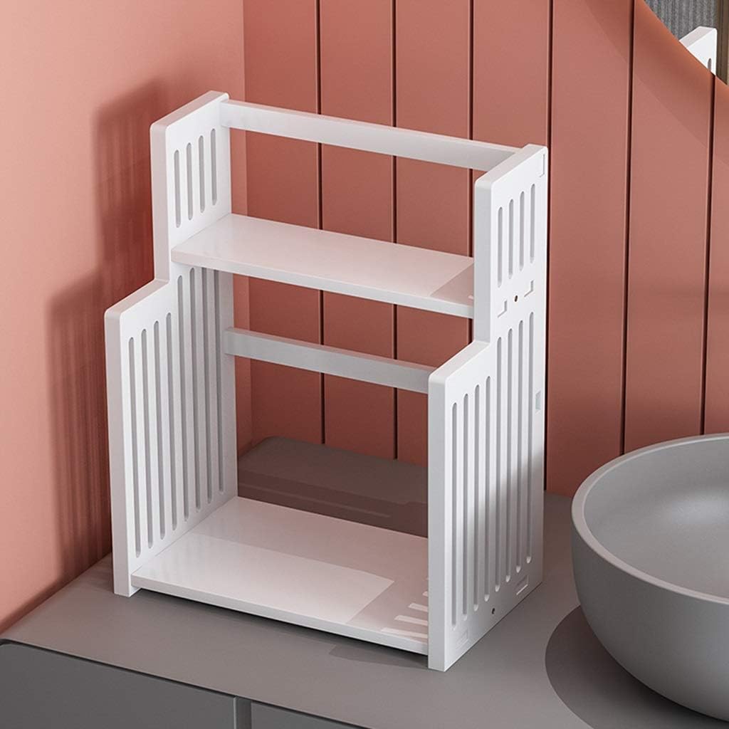 Bookshelf Wood Desktop Bookshelf Kitchen Shelf Seasoning Rack Multi-Layer Household Countertop Storage Rack Desk Organizer Display Shelf (Color : White, Size : 48cm)