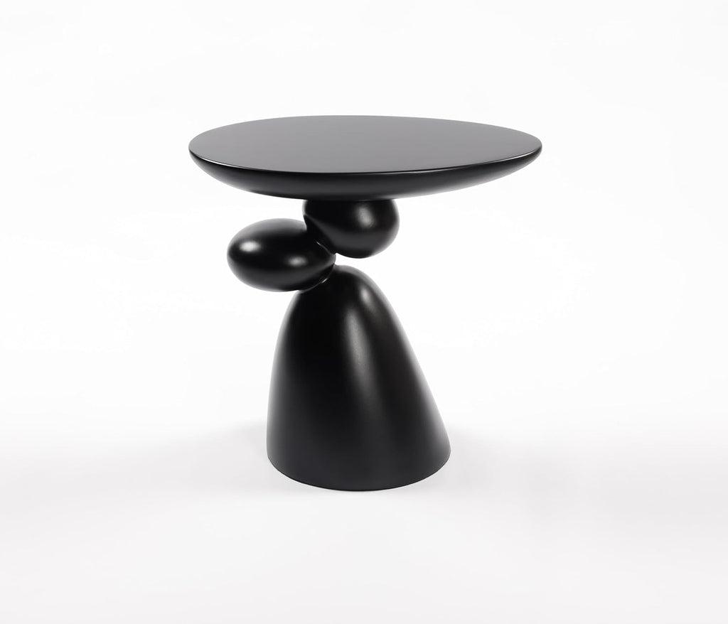 Lucky Stone Oval Coffee Table, Minimalist Fiberglass Tea Table with Sculptural Base, Scandinavian Modern Low Coffee Table for Living Room, Cozy Apartment & Studio, Black 20.1'