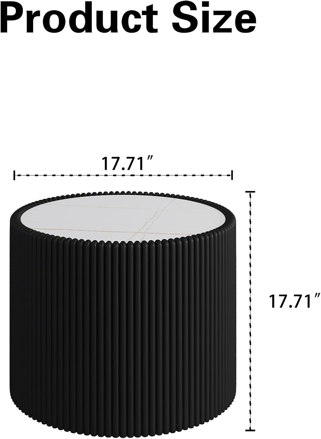 GDFStudio Modern Round Coffee Table, Luxury Sintered Stone Top Circle Side Table with PU Leather Drum Base, Creative Shape End Tables for Living Room Bedroom Tea Tables, Fully Assembled, Black-Small