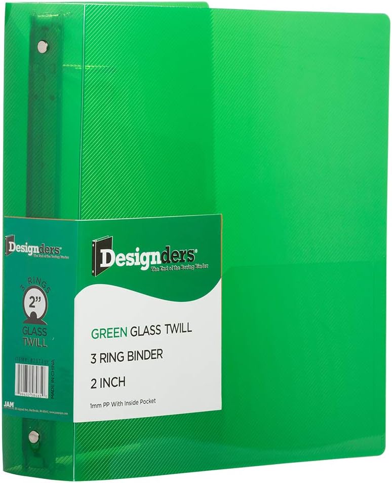 JAM PAPER Plastic 2 inch Binder - Green 3 Ring Binder - Bulk 12/Pack