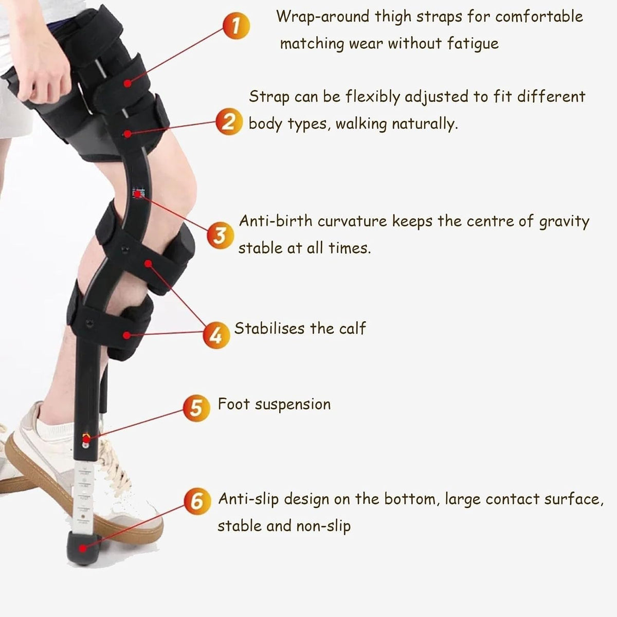 FoRes Knee Crutch Mobility Support Assisted Walking Trainer Adjustable Hand Free Knee Crutch for Injury/Disability/Elderly Supports Up for Injury Disability Supports Up