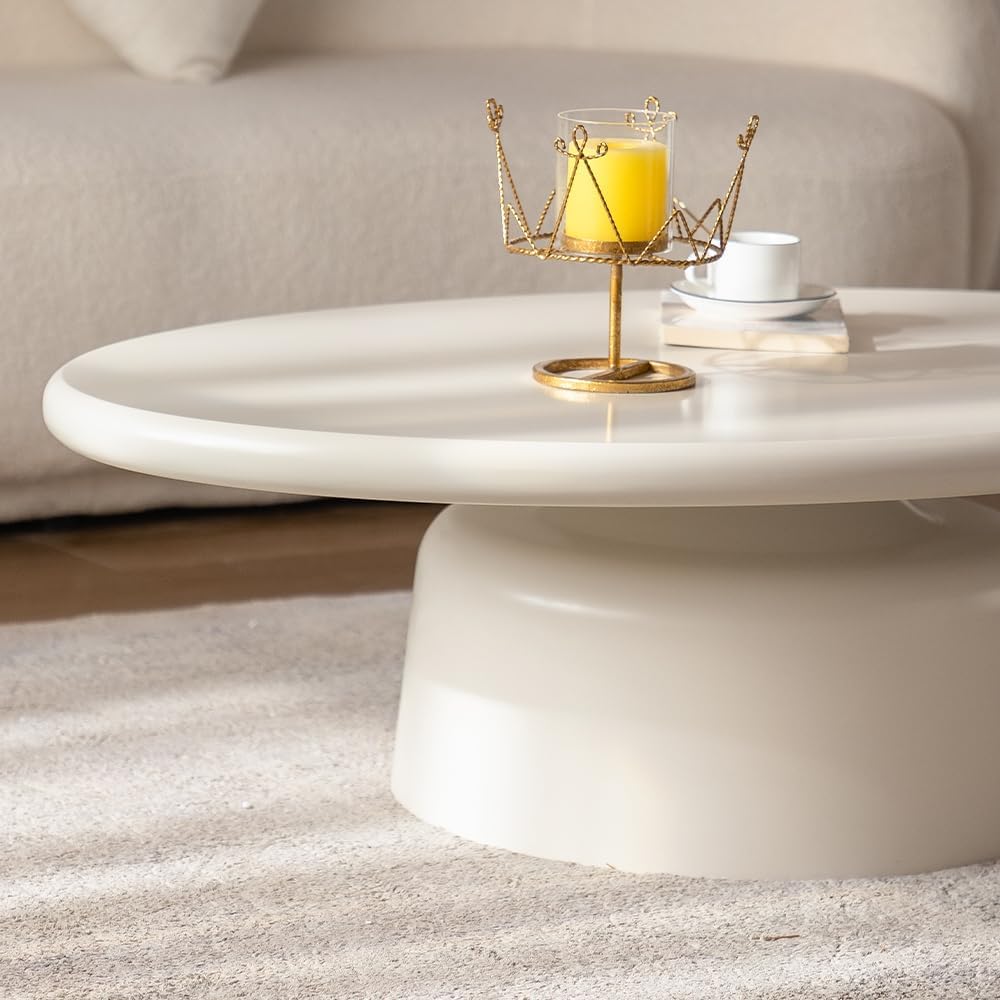 White Oval Coffee Table Modern Unique Coffee Table for Living Room Irregular Asymmetrical Center Table for Farmhouse (H White 45.7in)