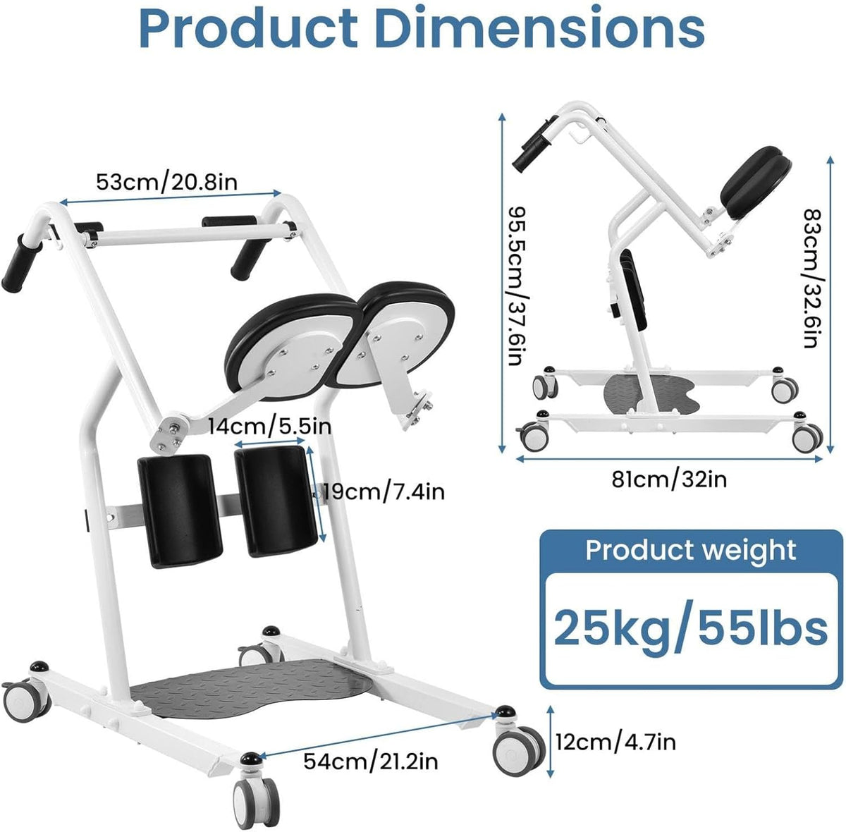 Sit to Stand Lift for Elderly, Patient Lift Chair Transport Unit with Wheels 220 Lbs Capacity, Standing Transfer Device for Home Care, Disability Aid Product for Adults