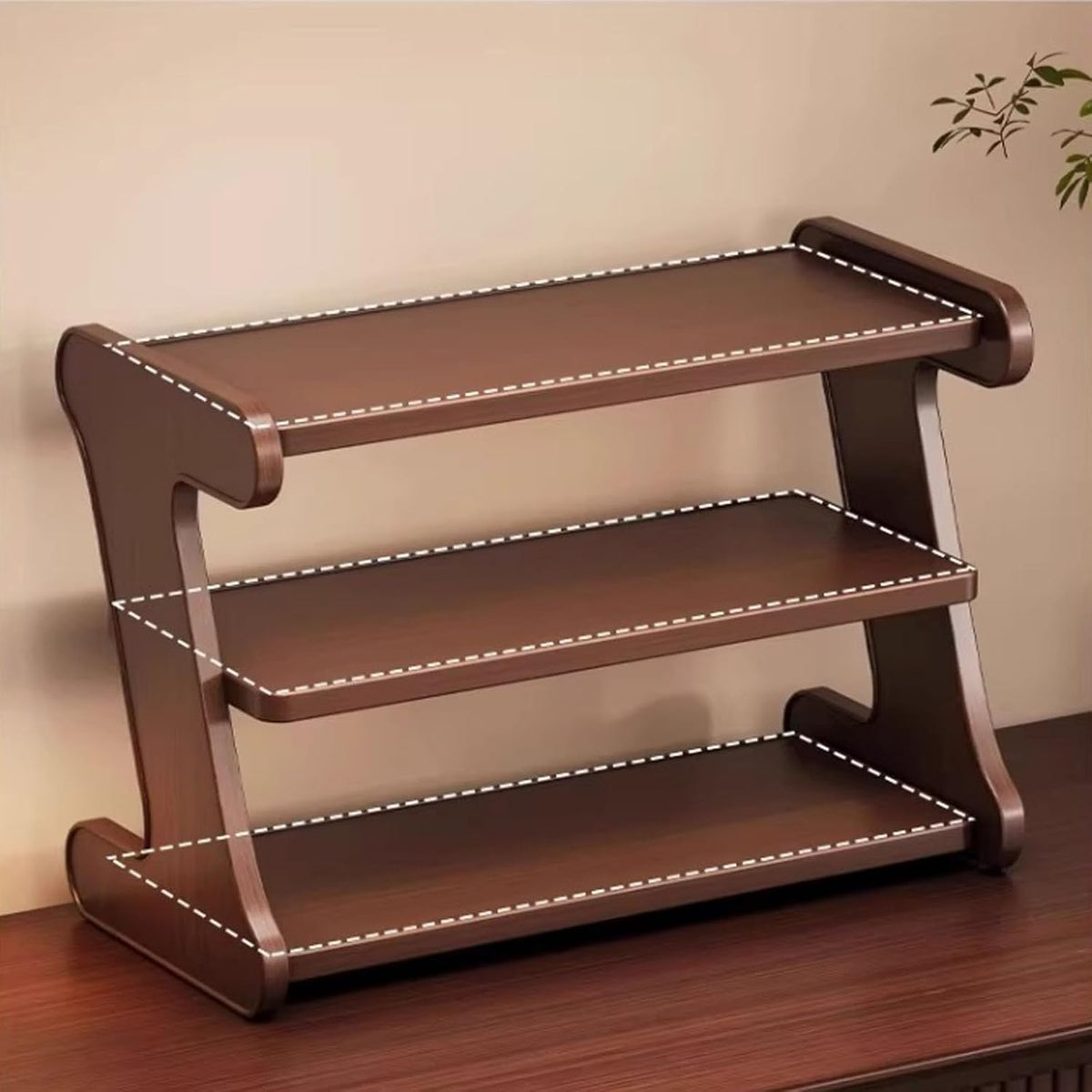 Coffee Station Bar Station Countertop Organizer Mug Cup Holder Stand Wooden Desk Organiser Organizer Kitchen Counter Shelf for Home Kitchen Office Brown 3*Tier*M