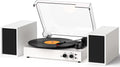 Bluetooth Record Player with External Stereo Speakers, Vintage 3-Speed Turntable | PC Recording Vinyl to MP3 | RCA Headphone Output & AUX Input for External Audio, White
