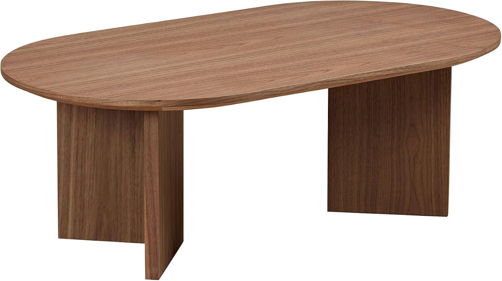 39.37 Inch Modern Coffee Table MDF Oval Coffee Table for Living Room Small Coffee Table with Sturdy Pedestal for Apartment Bedroom Walnut