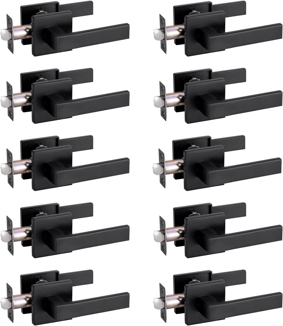 Passage Door Lever Dummy GreenShield Exterior Interior Door Handle for Hallway & Closet Heavy Duty Non-Locking Lever Sets No Key Door Knob for Right & Left Handed Door (10 Pack,Matte Black)