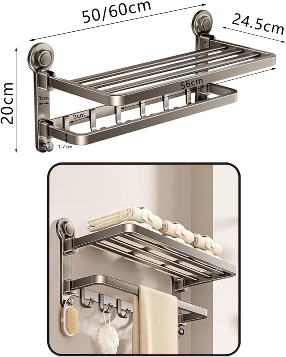Bath Hardware Set Suction Cup Bathroom Accessories Suit Wall-Mounted Folding Towel Rack Bar Corner Storage Organizer(Coat Hook)