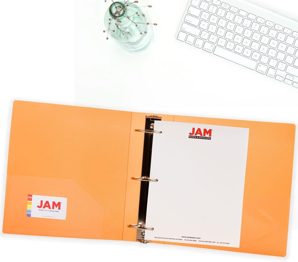 JAM PAPER Plastic 3 inch Binders - Orange 3 Ring Binder - Bulk 10/Pack