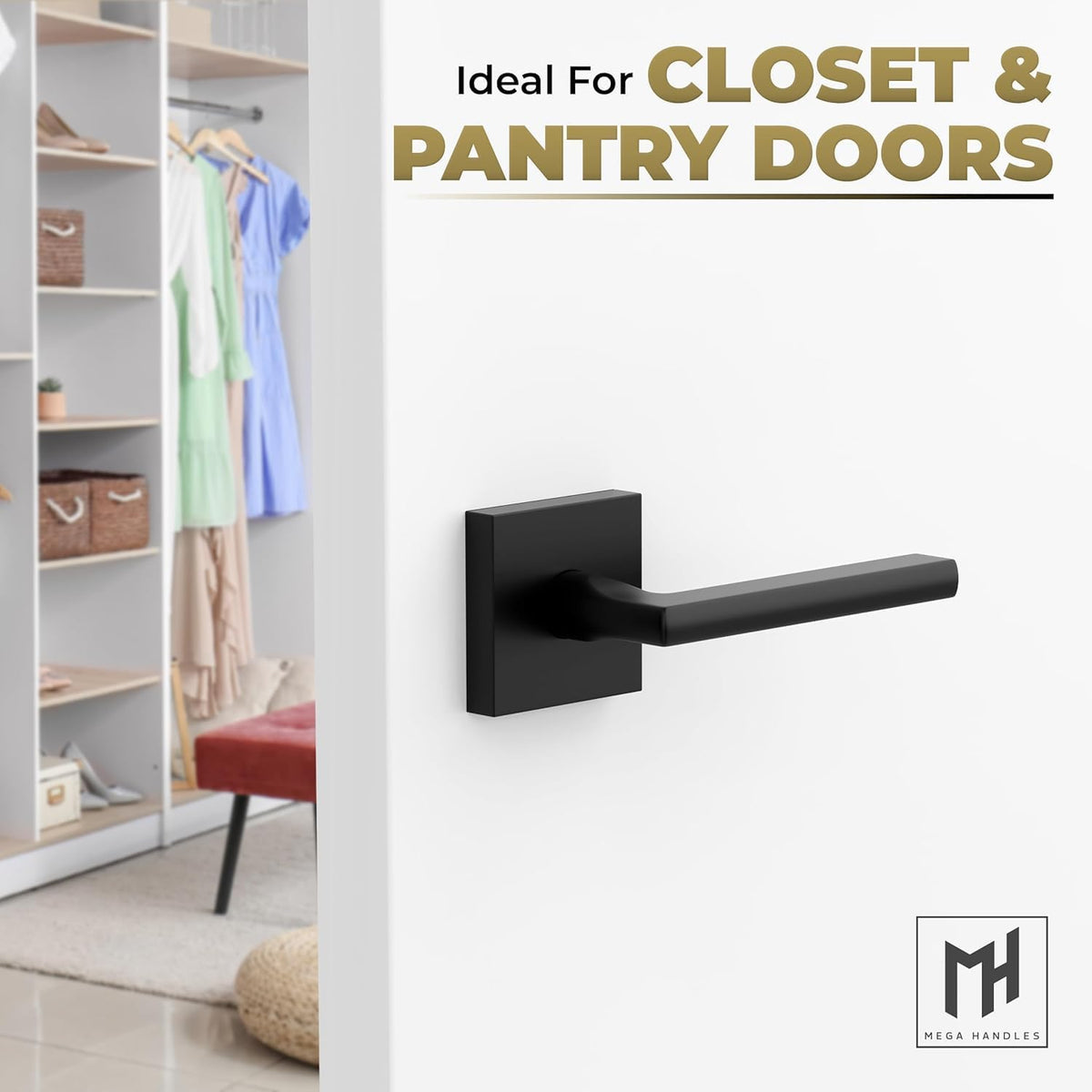 Mega Handles Prime Dummy Door Handles - 6 Pack Heavy Duty Black Door Handle, Non-Turning Door Handle for Hallway, Closet & French Doors, Single Side, Fits All Standard Doors - Matte Black