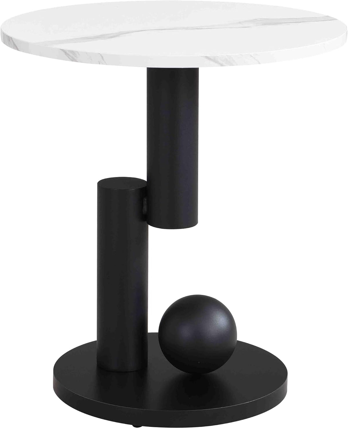 Modern Nesting Coffee Table Set of 2, Oval and Round Coffee Table Set for Living Room, Faux Marble Coffee Table and Round End Table, Luxury Living Room Accent Table for Apartment (Black with Drawer)