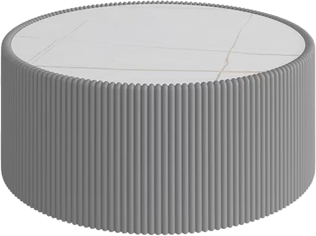 GDFStudio Modern Round Coffee Table, Luxury Sintered Stone Top Circle Coffee Table with PU Leather Drum Base, Creative Shape Small Tables for Living Room Side Tables, Fully Assembled, Grey-Large