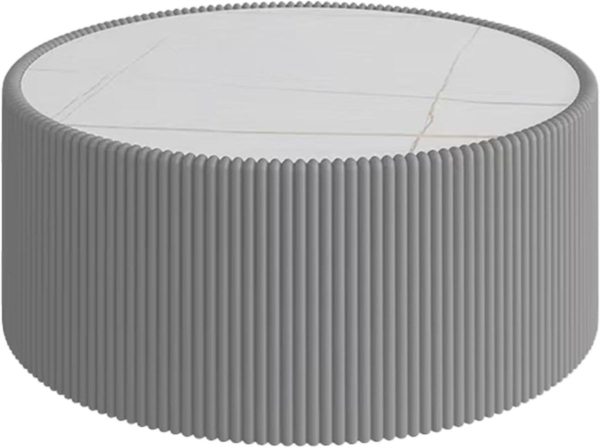 GDFStudio Modern Round Coffee Table, Luxury Sintered Stone Top Circle Coffee Table with PU Leather Drum Base, Creative Shape Small Tables for Living Room Side Tables, Fully Assembled, Grey-Large