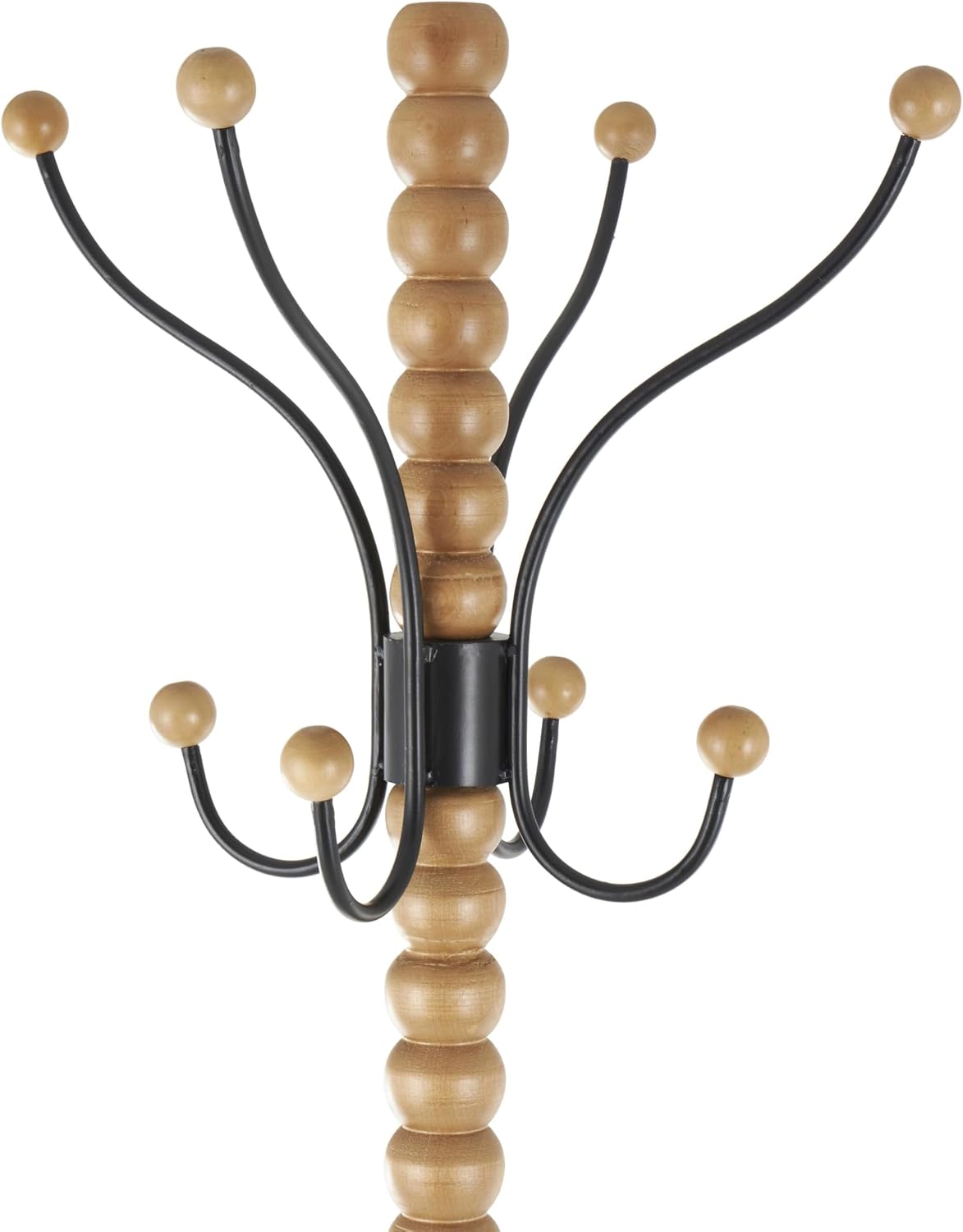 Deco 79 Wood Spindle 8 Hook Coat Rack with Black Metal Accents and Beaded Ends, 18' x 18' x 72', Brown