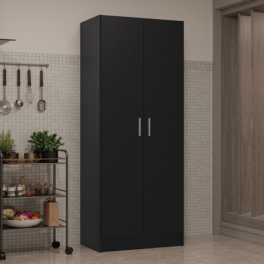 Madesa Kitchen Pantry Storage Cabinet 2 Doors with 5 Utility Shelves 23' L Wooden Organization Unit for Kitchen - Black