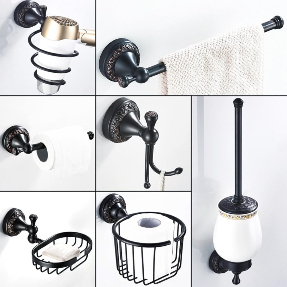 Black Brass Bathroom Accessories Hardware Set Towel Bar Rail Rack Toilet Paper Holder Toilet Brush Shower Soap Dish Holder,Double Towel Bar