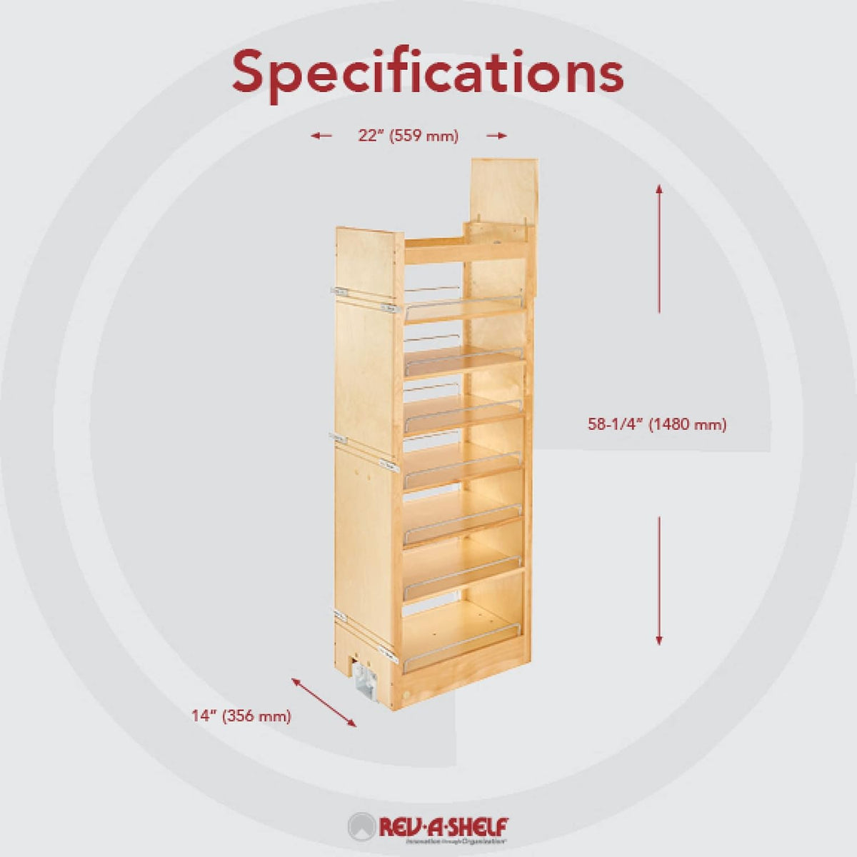 Rev-A-Shelf Wood Tall Cabinet Pull Out Pantry Organizer w/Soft Close
