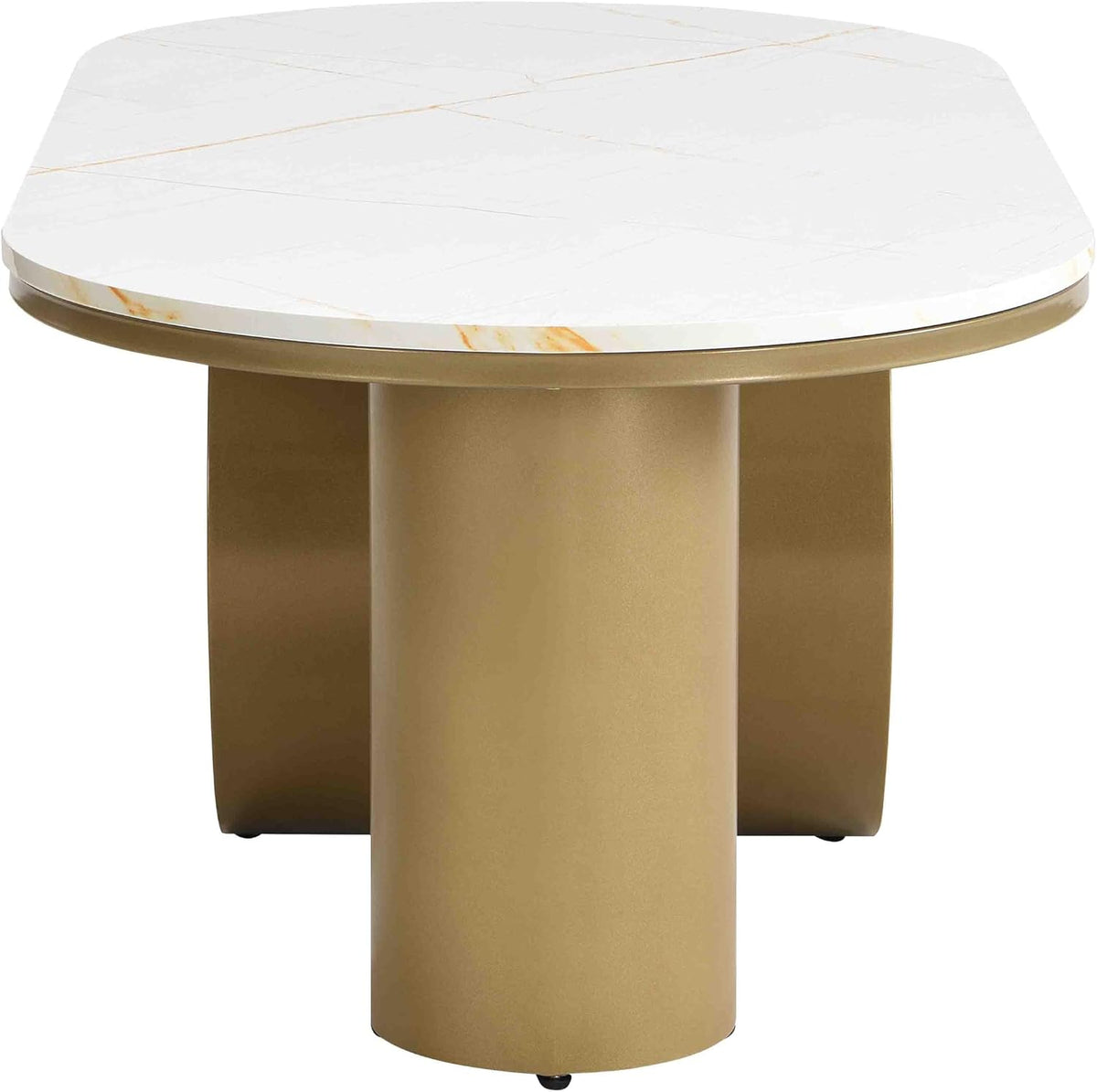 Modern Oval Coffee Table, 47.24' White Faux Marble Coffee Table with Storage Drawer, Luxury Living Room Coffee Accent Center Table with Gold Base for Apartment