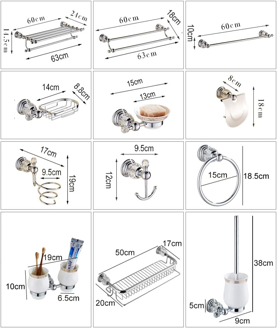 Bathroom Hardware Set Crystal Bath Towel ShelfSliver Chrome Towel Bar Toilet Brush Holder Robe Hook