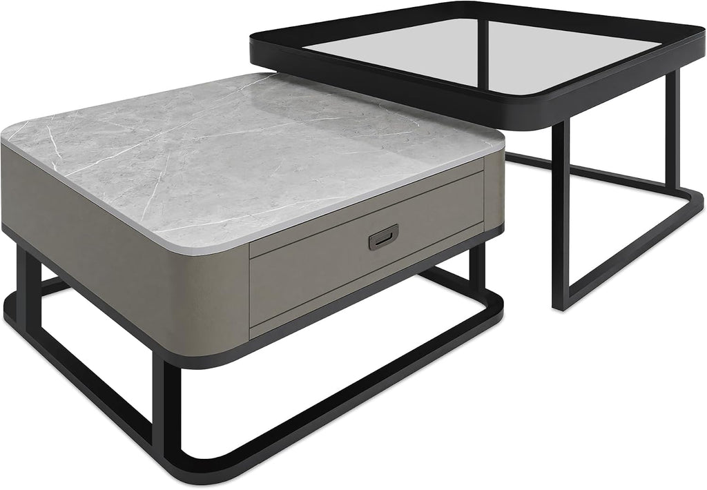 Square Coffee Table Set of 2, Nesting Table End Table, Modern Side Table for Living Room, Office, Bedroom, Grey