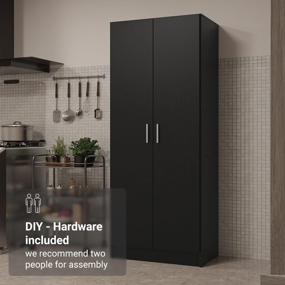 Madesa Kitchen Pantry Storage Cabinet 2 Doors with 5 Utility Shelves 23' L Wooden Organization Unit for Kitchen - Black
