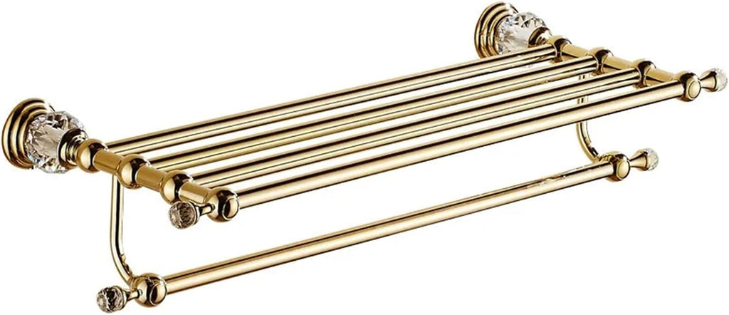 Shower Shelf Toilet Paper Holder Golden Crystal Wall Mounted Towel Bar Bathroom Accessories Set(Movable Three-bar)