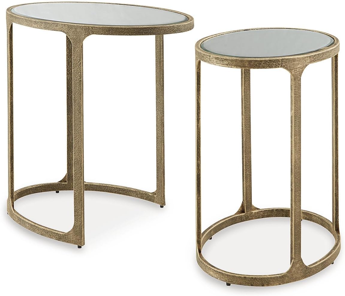 Signature Design by Ashley Irmaleigh Classic Nesting Accent Table Set with Mirrored Tabletops, Set of 2, Metallic