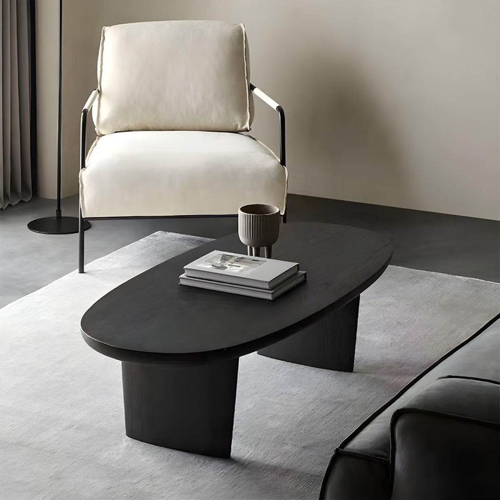 RUNNUP Black Wood Coffee Table Oval Modern Coffee Table Accent Center Sofa Table Cocktail Center Table for Small Apartment Living Room Easy Assembly, 59' L x 19' W x 16' H