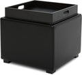 CHITA Storage Ottoman Cube with Tray Lid, Small Footstool with Storage, Square End Table for Living Room and Bedroom, Faux Leather in Black