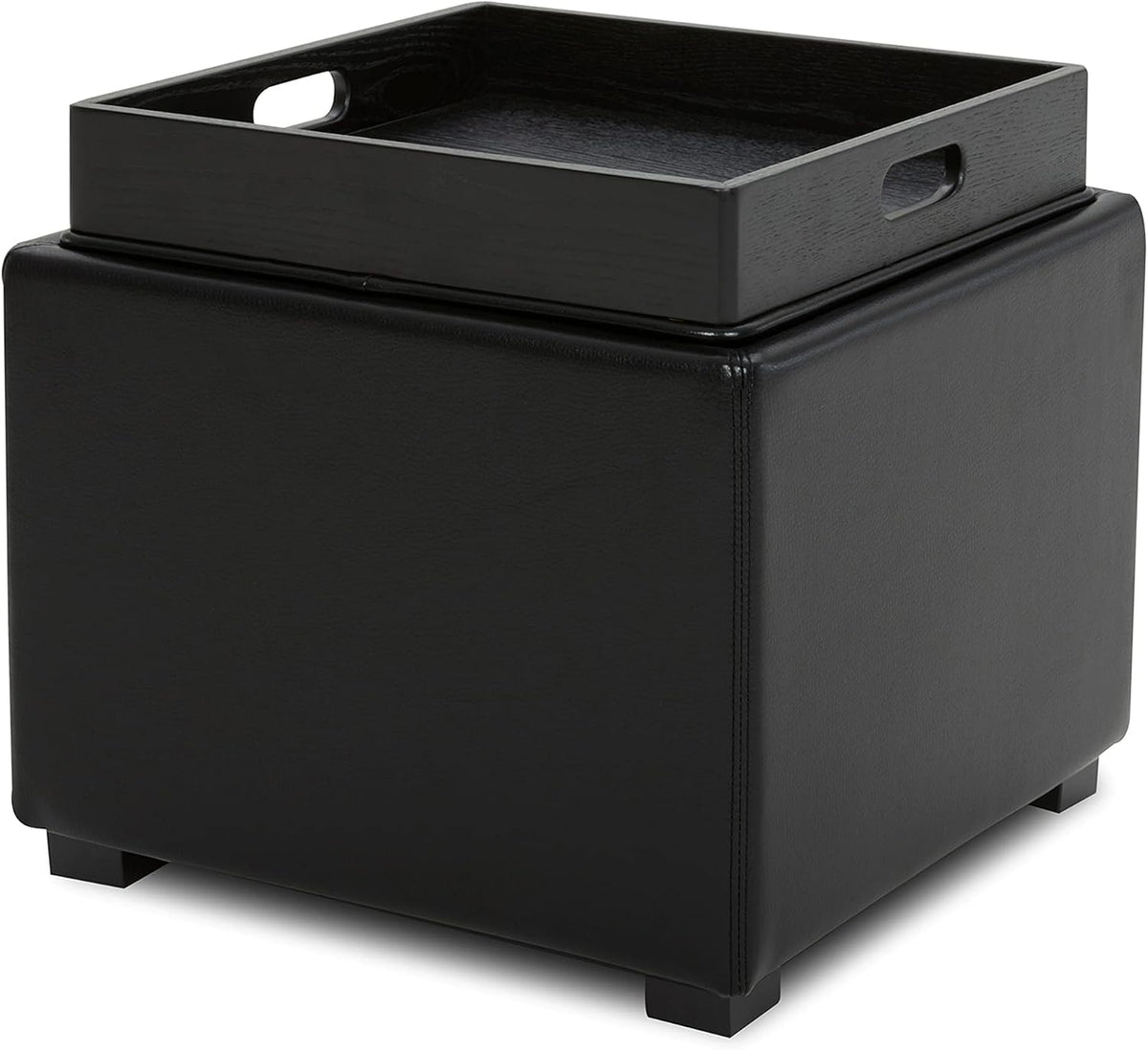 CHITA Storage Ottoman Cube with Tray Lid, Small Footstool with Storage, Square End Table for Living Room and Bedroom, Faux Leather in Black