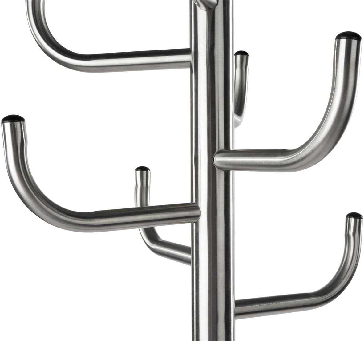 Displays2go Coat Rack with 8 Hooks, Weighted Base, Metal (Stainless Steel) Brushed Silver Finish (CTHNGCRSV)