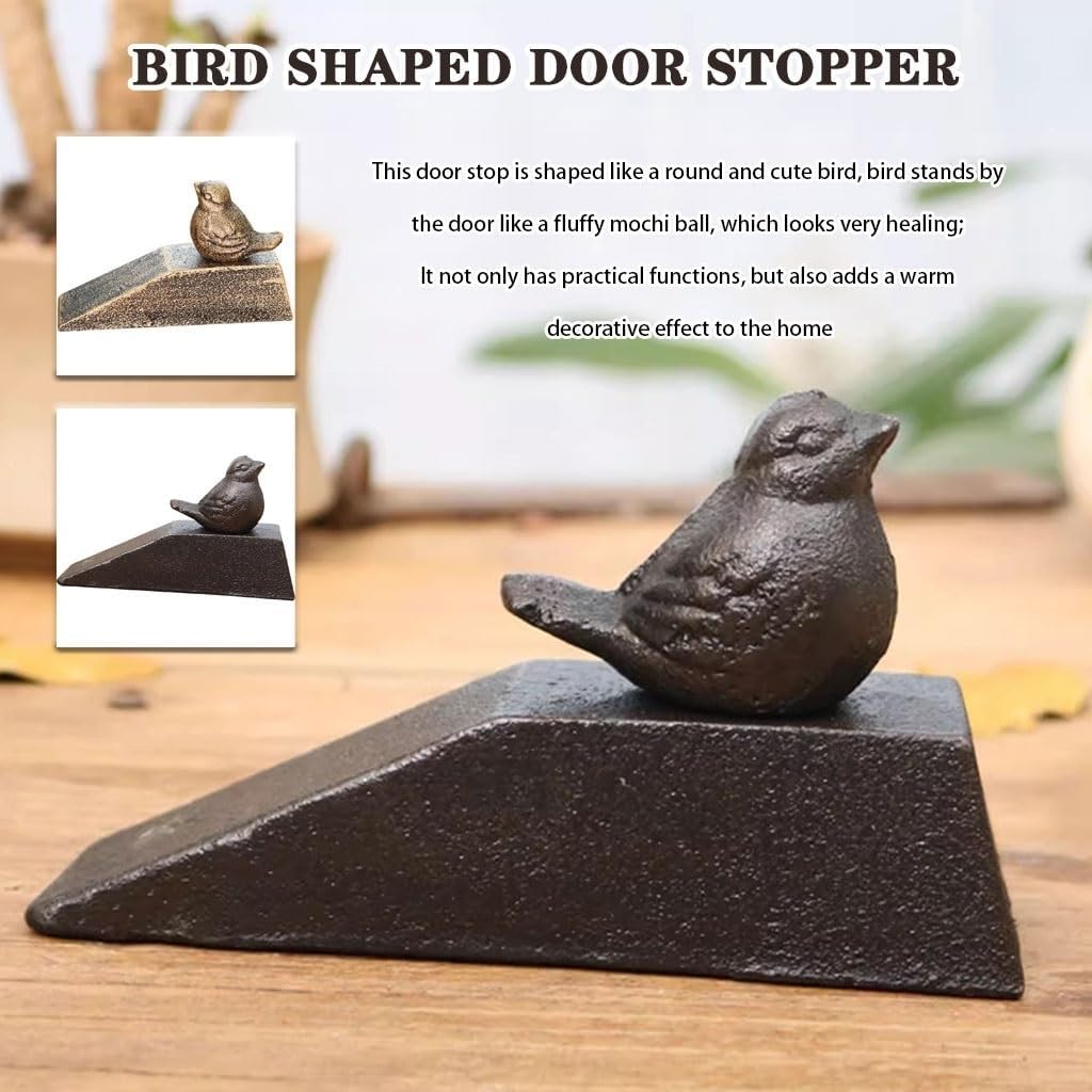 Door Stop Stopper Holder Cast Iron Cute Bird,Avoid Drilling Hole,Heavy Duty Floor