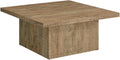 CARTESIAN Square Coffee Table, Natural Mango Wood Finish, Modern Block Base Design, 35.5x35.5x16.25 Inches, Living Room