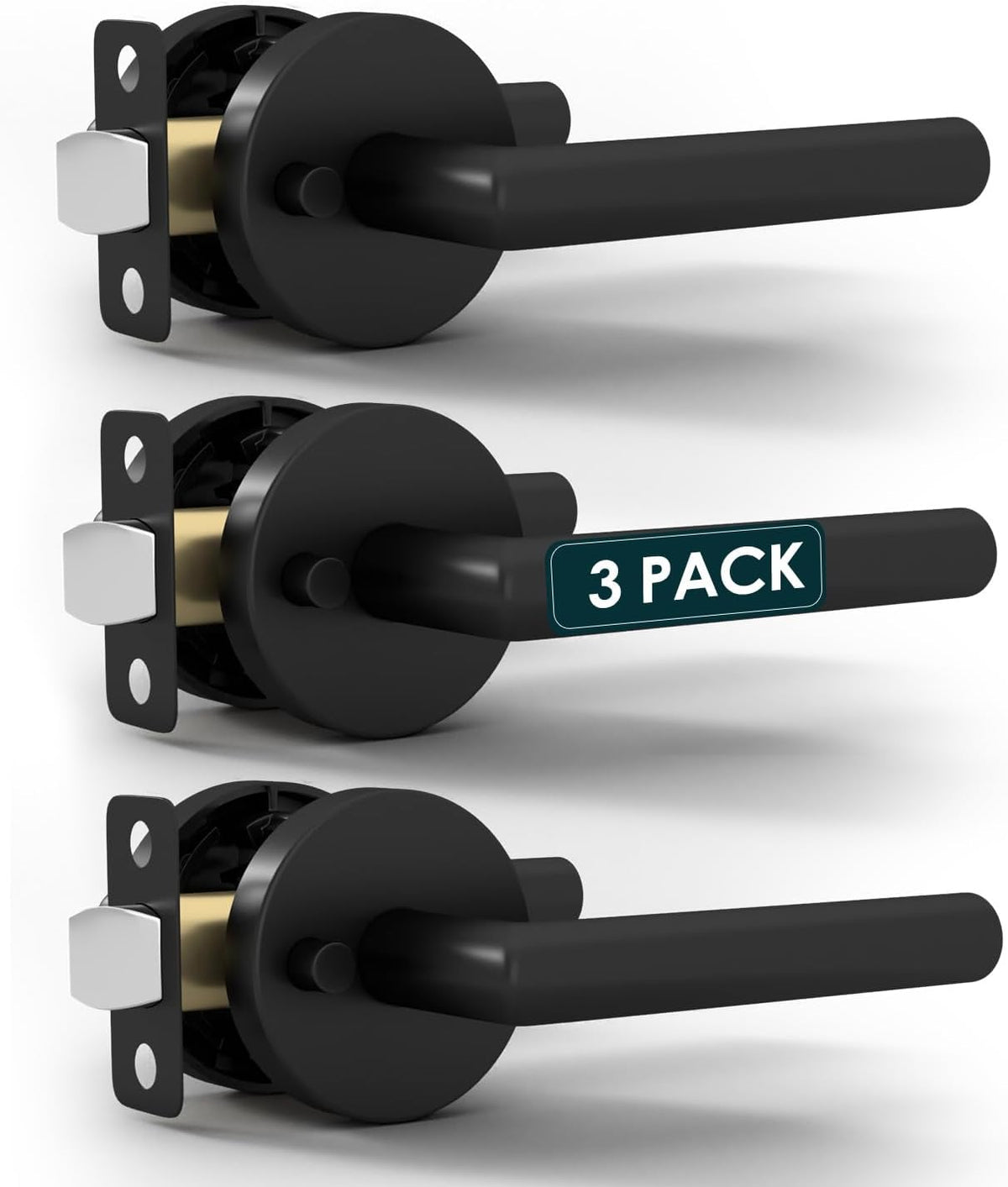 Mega Handles Ronn Privacy Door Handle - 3 Pack Reversible Interior Black Door Handle, Heavy Duty Bed & Bath Door Handles with Privacy Door Lock, Fits All Standard Doors - Matte Black