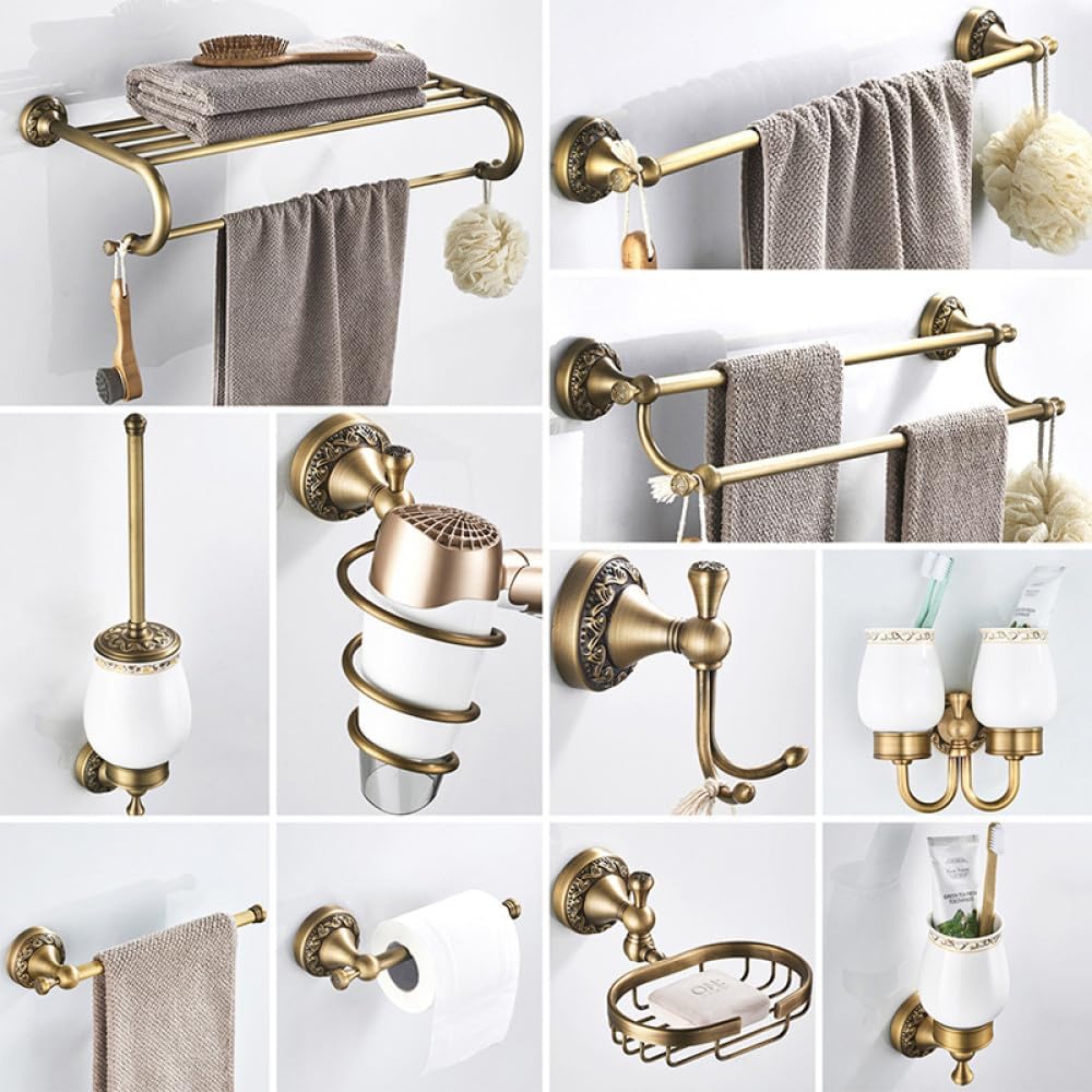 Antique Brass Bathroom Accessories Hardware Set Towel Bar Rail Rack Toilet Paper Holder Toilet Brush Shower Soap Dish Holder,Double Tumbler