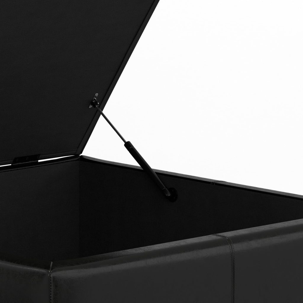 SIMPLIHOME Gabbie Storage Ottoman - 48 inch Wide Upholstered Vegan Leather Rectangle Storage Ottoman Bench in Midnight Black, Contemporary Ottoman for Living Room with Lift-Up Lid