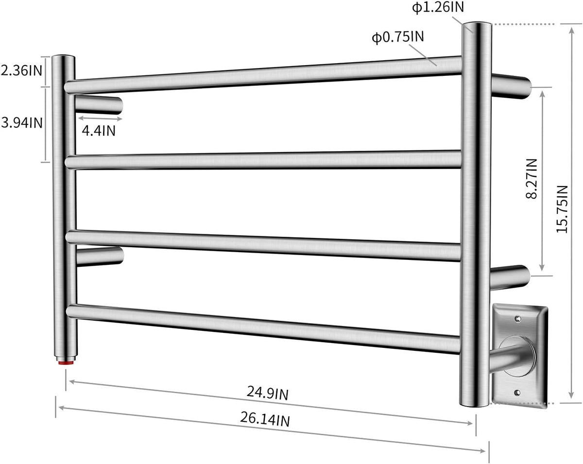 HEATGENE Towel Warmer 4 Bar Towel Dryer Wall-Mounted Plug-in Bath Towel Heater - Brushed