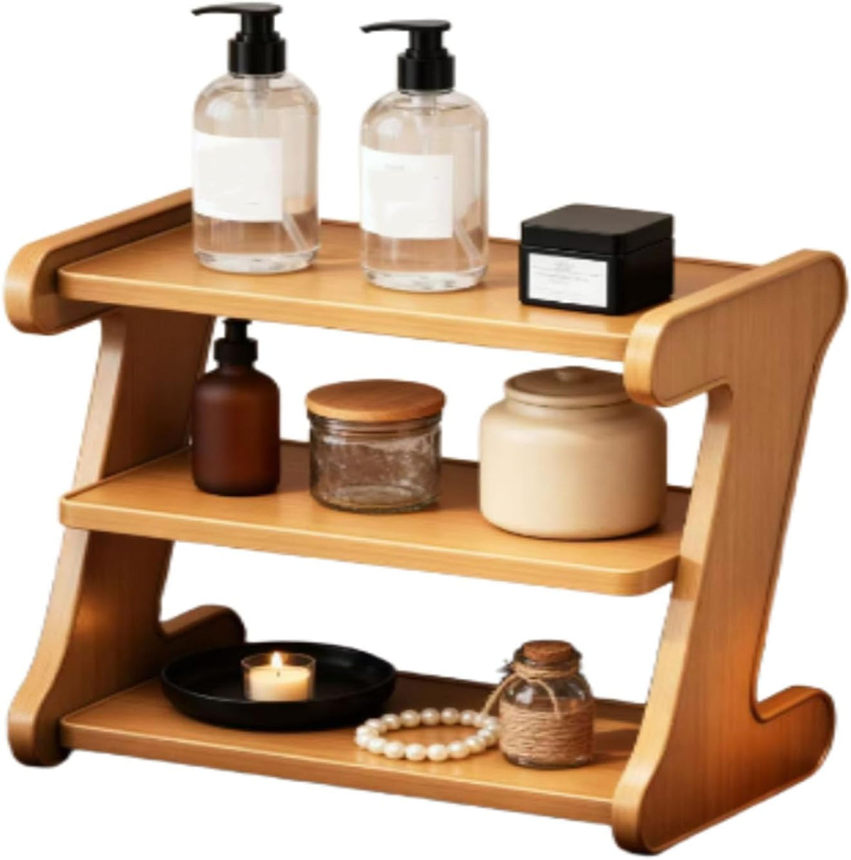 Coffee Station Bar Station Countertop Organizer Mug Cup Holder Stand Wooden Desk Organiser Organizer Kitchen Counter Shelf for Home Kitchen Office Brown 3*Tier*M