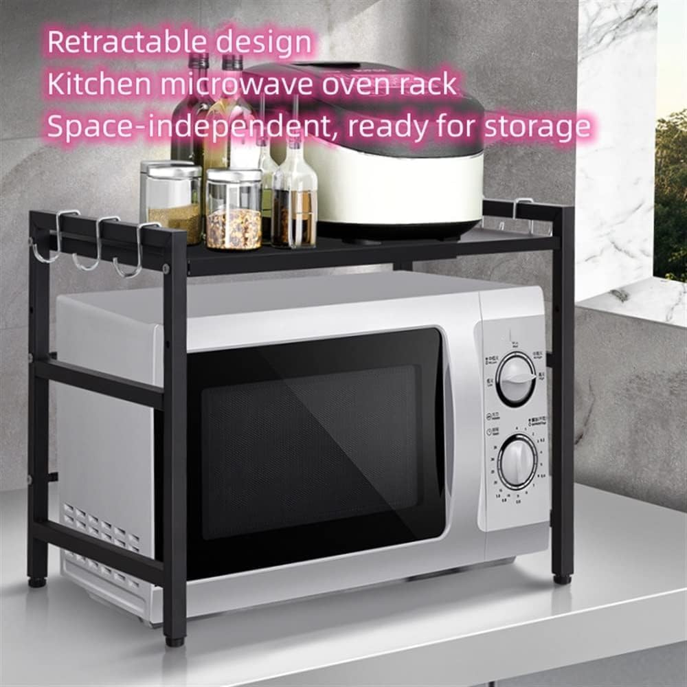 Microwave Stand Microwave Oven Rack with Hooks Expandable Stand Sturdy Shelf Kitchen Storage Organizer Storage